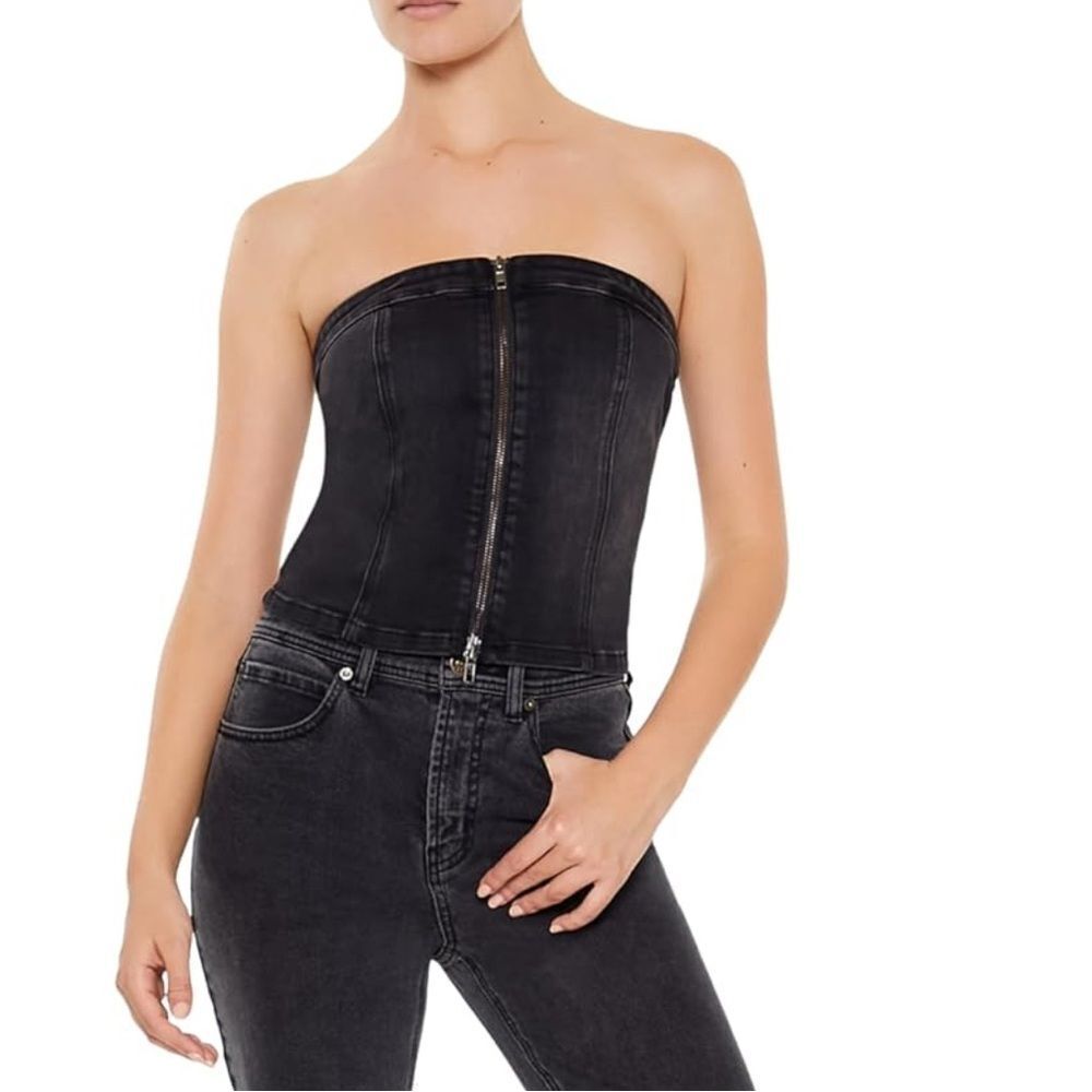 Forever 21 Womens Denim Zip-Front Cropped Tube Top